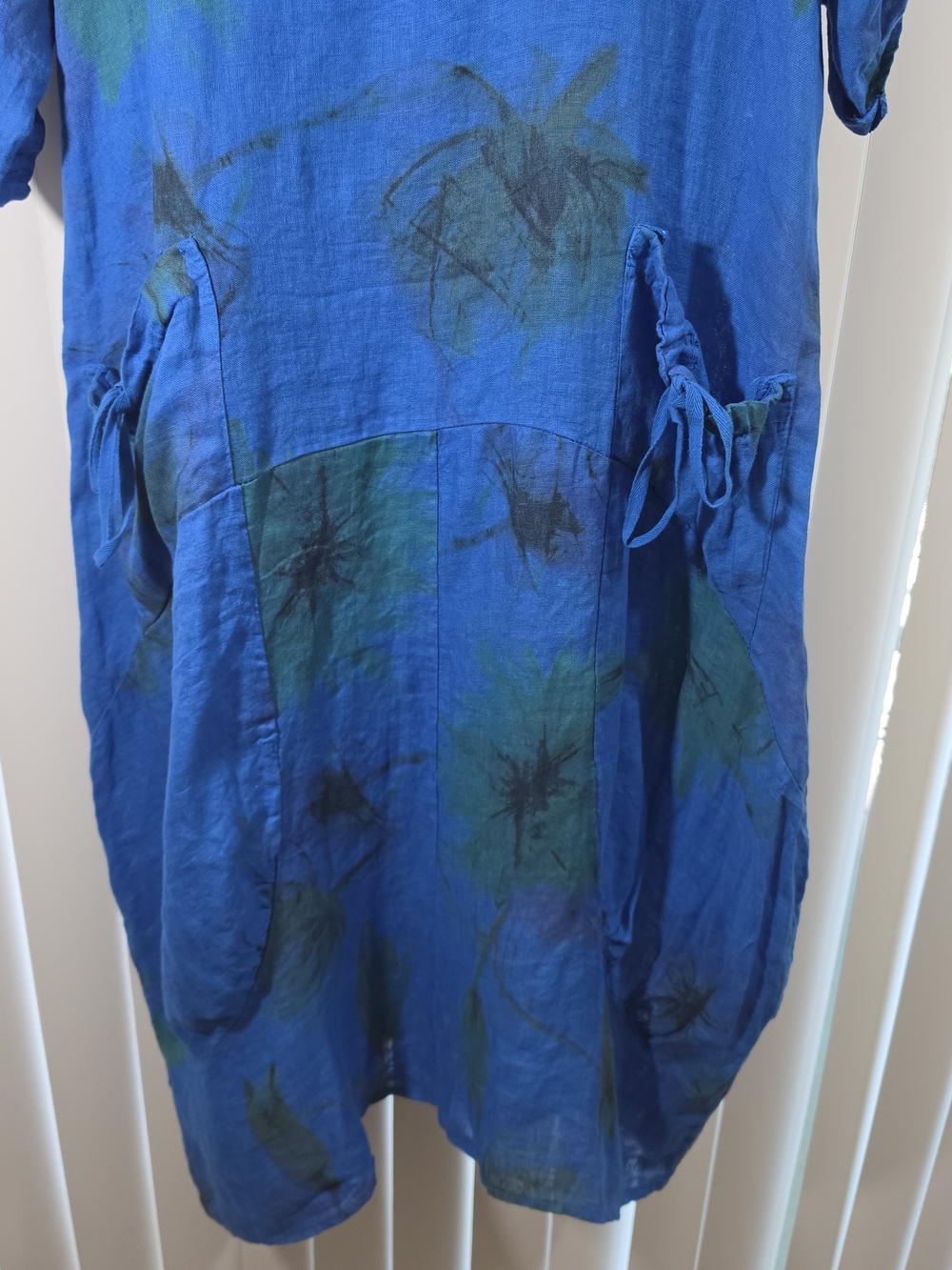 Blue Floral Linen Tunic Dress Lagenlook Osfm - Picture 4 of 9